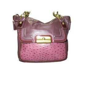 Coach 2011 Kristin Ostrich Embossed Mixed Leather Plum Purple Satchel